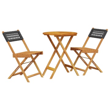 Set mobilier bistro, 3 piese, negru, poliratan și lemn masiv - Img 2