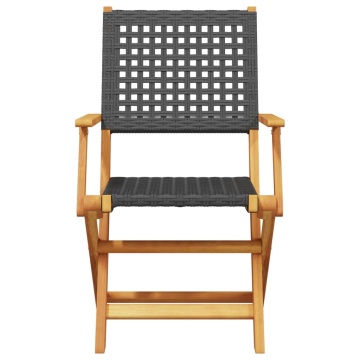 Set mobilier bistro, 3 piese, negru, poliratan și lemn masiv - Img 3