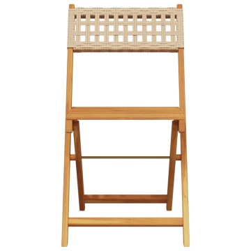 Set mobilier bistro, 3 piese, poliratan bej/lemn masiv - Img 4