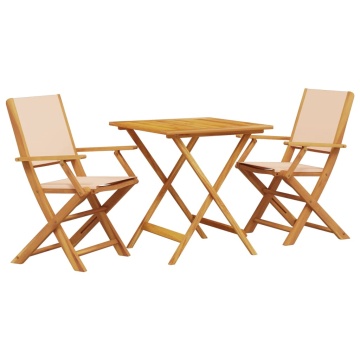 Set mobilier bistro, 3 piese, textil bej/lemn masiv - Img 2