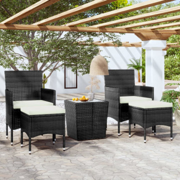 Set mobilier bistro grădină 3 piese negru poliratan și sticlă - Img 1