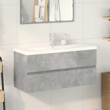 Set mobilier de baie, 2 piese, gri beton, lemn compozit - Img 3