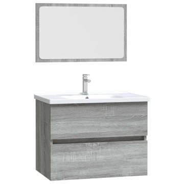 Set mobilier de baie, 2 piese, gri sonoma, lemn prelucrat - Img 2