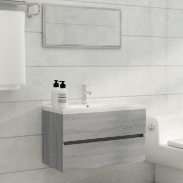 Set mobilier de baie, 2 piese, gri sonoma, lemn prelucrat - Img 1
