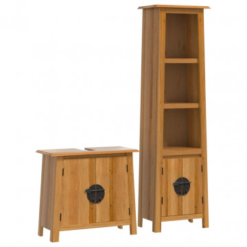 Set mobilier de baie, 2 piese, lemn masiv de pin - Img 2