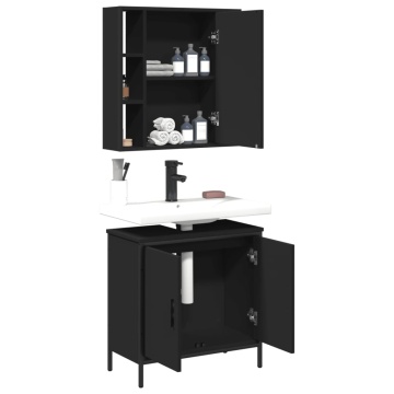 Set mobilier de baie, 2 piese, negru, lemn compozit - Img 4