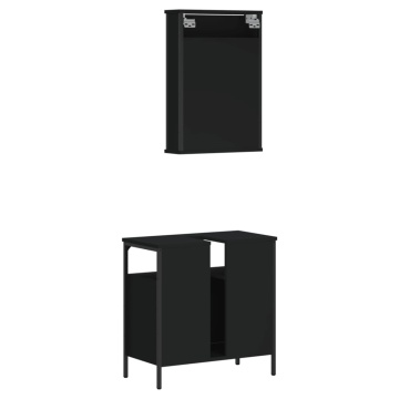 Set mobilier de baie, 2 piese, negru, lemn compozit - Img 7