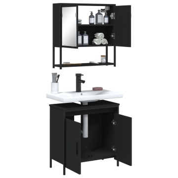 Set mobilier de baie, 2 piese, negru, lemn compozit - Img 4