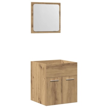 Set mobilier de baie, 2 piese, stejar artizanal, lemn prelucrat - Img 2