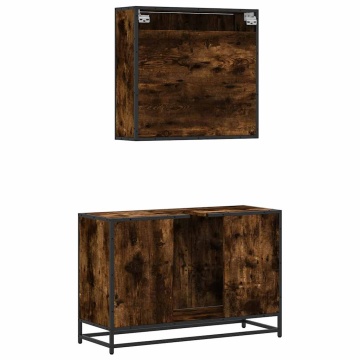 Set mobilier de baie, 2 piese, stejar fumuriu, lemn prelucrat - Img 6