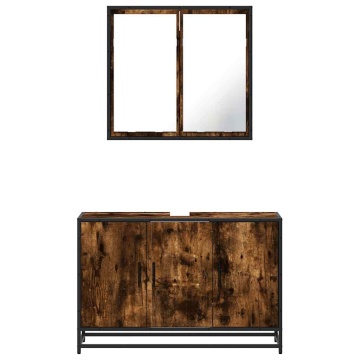 Set mobilier de baie, 2 piese, stejar fumuriu, lemn prelucrat - Img 8