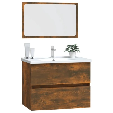 Set mobilier de baie, 2 piese, stejar fumuriu, lemn prelucrat - Img 4