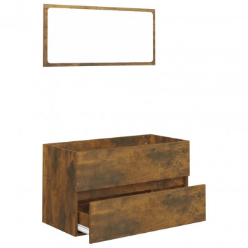 Set mobilier de baie, 2 piese, stejar fumuriu, lemn prelucrat - Img 2