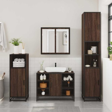 Set mobilier de baie, 2 piese, stejar maro, lemn prelucrat - Img 4