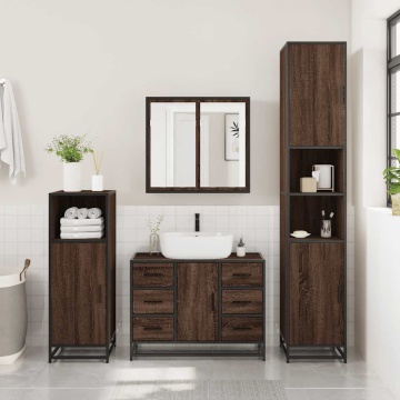 Set mobilier de baie, 2 piese, stejar maro, lemn prelucrat - Img 4