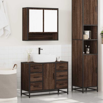 Set mobilier de baie, 2 piese, stejar maro, lemn prelucrat - Img 3