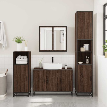 Set mobilier de baie, 2 piese, stejar maro, lemn prelucrat - Img 4