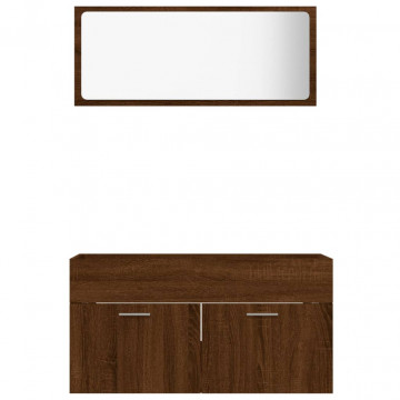 Set mobilier de baie, 2 piese, stejar maro, lemn prelucrat - Img 8
