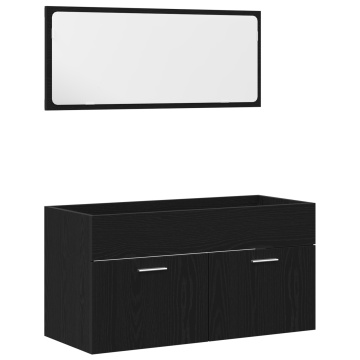 Set mobilier de baie, 2 Piese, stejar negru, lemn prelucrat - Img 2