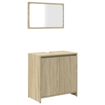Set mobilier de baie, 2 piese, stejar sonoma, lemn prelucrat - Img 2