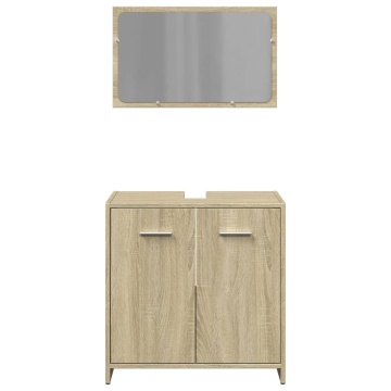 Set mobilier de baie, 2 piese, stejar sonoma, lemn prelucrat - Img 4