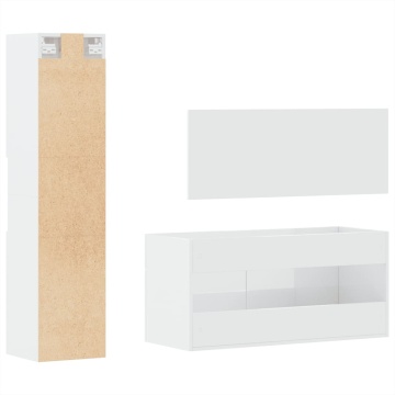 Set mobilier de baie, 3 piese, alb extralucios, lemn compozit - Img 6