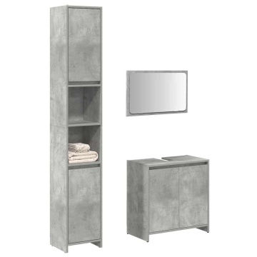 Set mobilier de baie, 3 piese, gri beton, lemn compozit - Img 1
