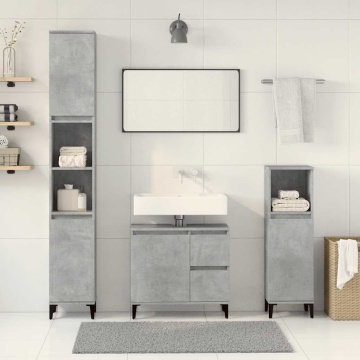Set mobilier de baie, 3 piese, gri beton, lemn compozit - Img 3
