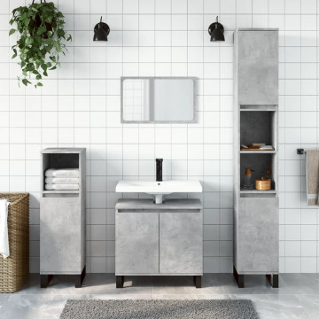 Set mobilier de baie, 3 piese, gri beton, lemn compozit - Img 1