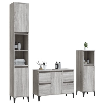Set mobilier de baie, 3 piese, gri sonoma, lemn prelucrat - Img 3