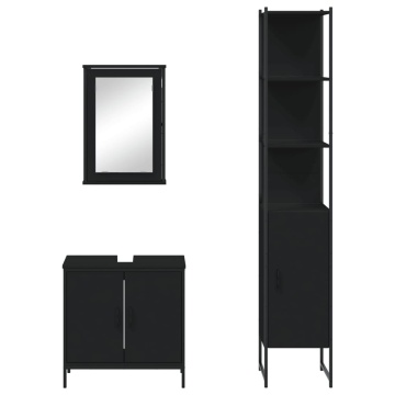 Set mobilier de baie, 3 piese, negru, lemn compozit - Img 5