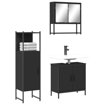 Set mobilier de baie, 3 piese, negru, lemn compozit - Img 1