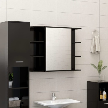 Set mobilier de baie, 3 piese, negru, lemn prelucrat - Img 4