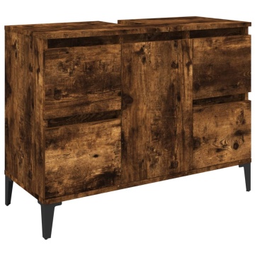 Set mobilier de baie, 3 piese, stejar fumuriu, lemn prelucrat - Img 8