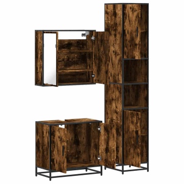 Set mobilier de baie, 3 piese, stejar fumuriu, lemn prelucrat - Img 7