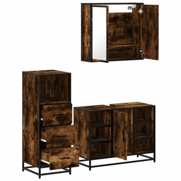 Set mobilier de baie, 3 piese, stejar fumuriu, lemn prelucrat - Img 7
