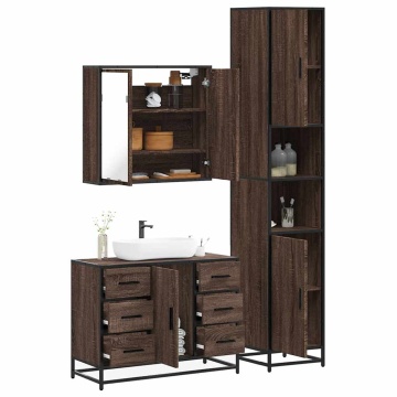Set mobilier de baie, 3 piese, stejar maro, lemn prelucrat - Img 1