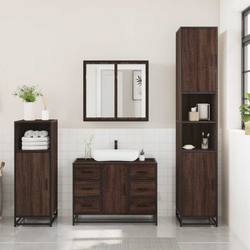 Set mobilier de baie, 3 piese, stejar maro, lemn prelucrat - Img 3