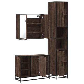 Set mobilier de baie, 3 piese, stejar maro, lemn prelucrat - Img 7