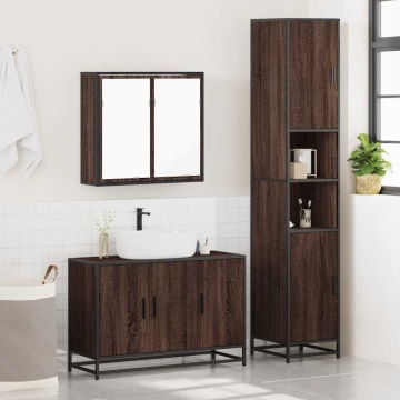 Set mobilier de baie, 3 piese, stejar maro, lemn prelucrat - Img 4