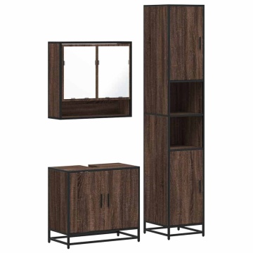 Set mobilier de baie, 3 piese, stejar maro, lemn prelucrat - Img 2