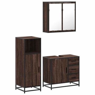 Set mobilier de baie, 3 piese, stejar maro, lemn prelucrat - Img 2