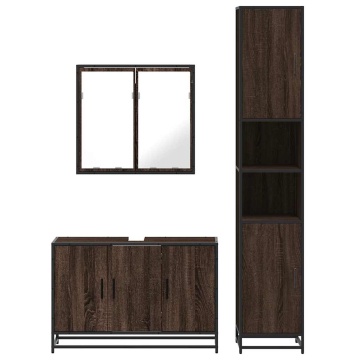 Set mobilier de baie, 3 piese, stejar maro, lemn prelucrat - Img 8