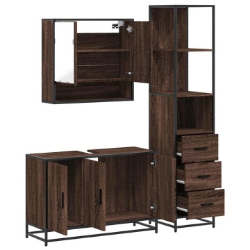 Set mobilier de baie, 3 piese, stejar maro, lemn prelucrat - Img 7
