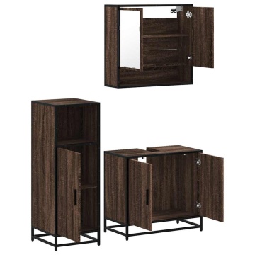 Set mobilier de baie, 3 piese, stejar maro, lemn prelucrat - Img 5
