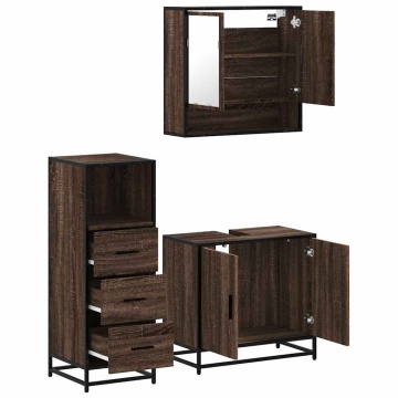 Set mobilier de baie, 3 piese, stejar maro, lemn prelucrat - Img 7