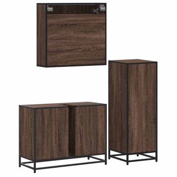 Set mobilier de baie, 3 piese, stejar maro, lemn prelucrat - Img 6