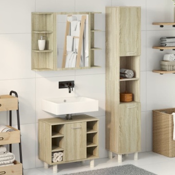 Set mobilier de baie, 3 piese, stejar sonoma, lemn prelucrat - Img 3