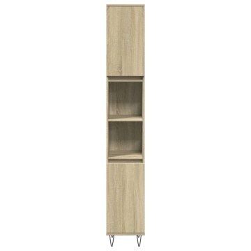 Set mobilier de baie, 3 piese, stejar sonoma, lemn prelucrat - Img 8