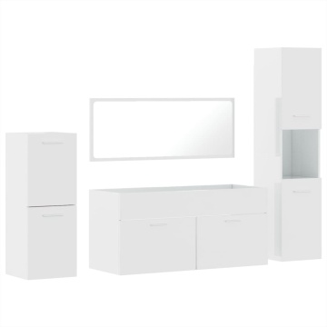 Set mobilier de baie, 4 piese, alb extralucios, lemn prelucrat - Img 2